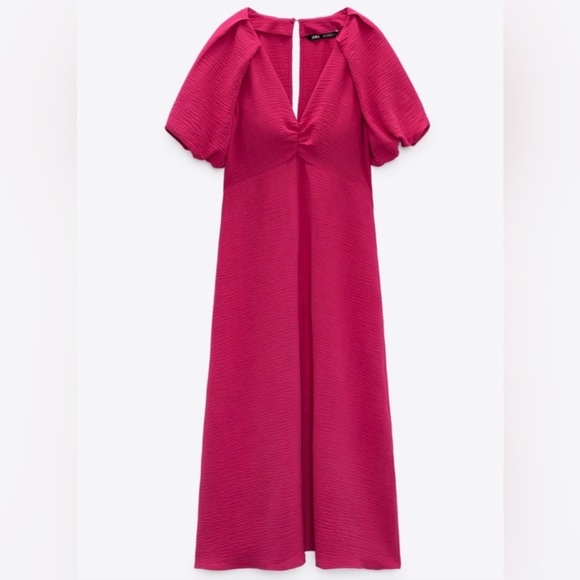 ZARA Balloon Sleeve Midi Dress in Fuchsia - Picture 5 of 7